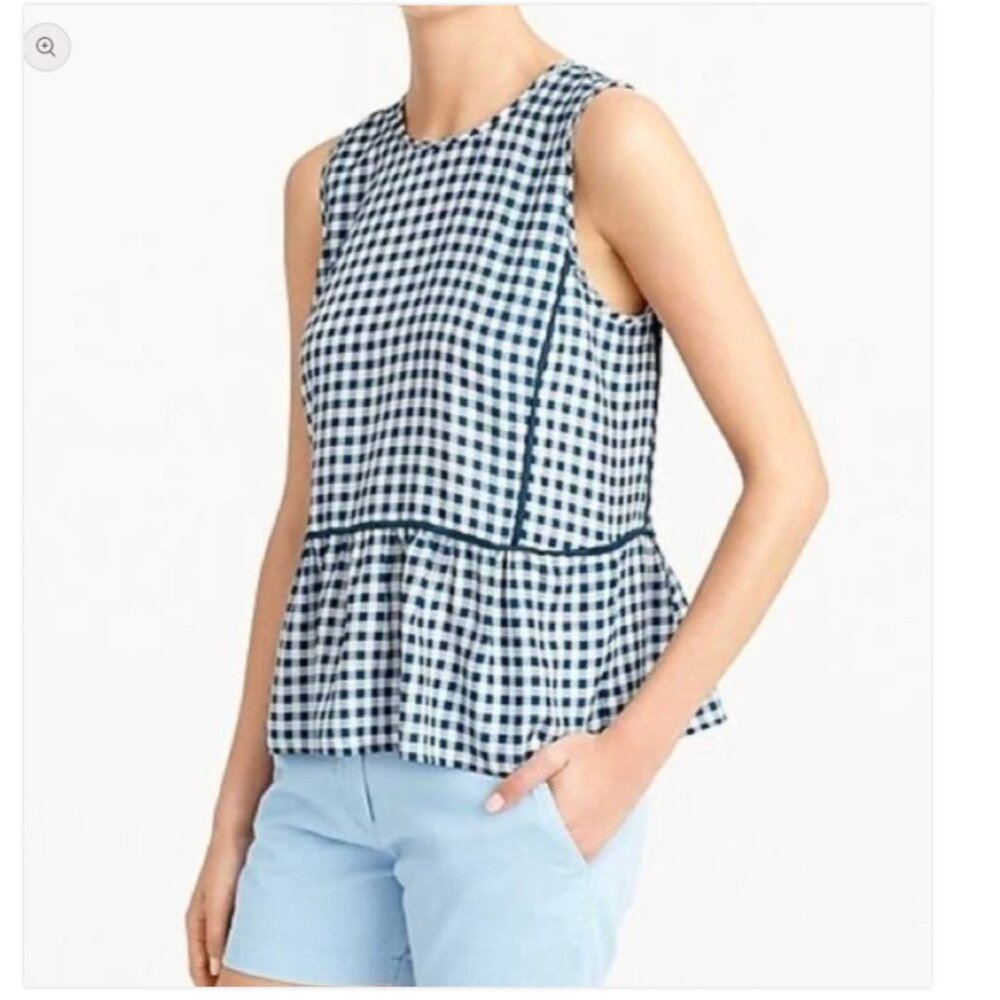 J Crew 100% Silk Gingham Ruffle Hem Sleeveless Top Women's in Size 6